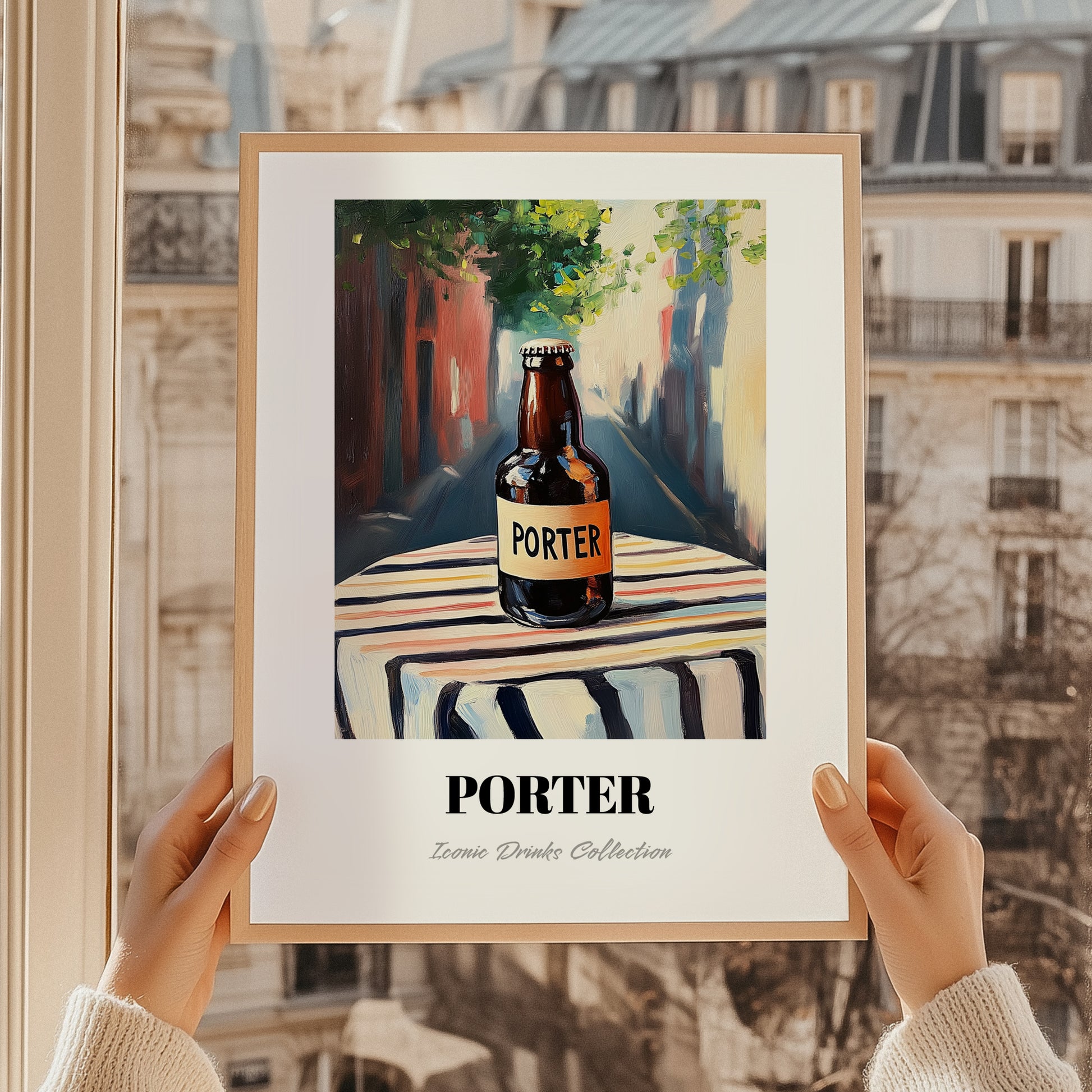 Porter – English Urban Café Scene, English Beer Poster, styled in a charming Paris street view