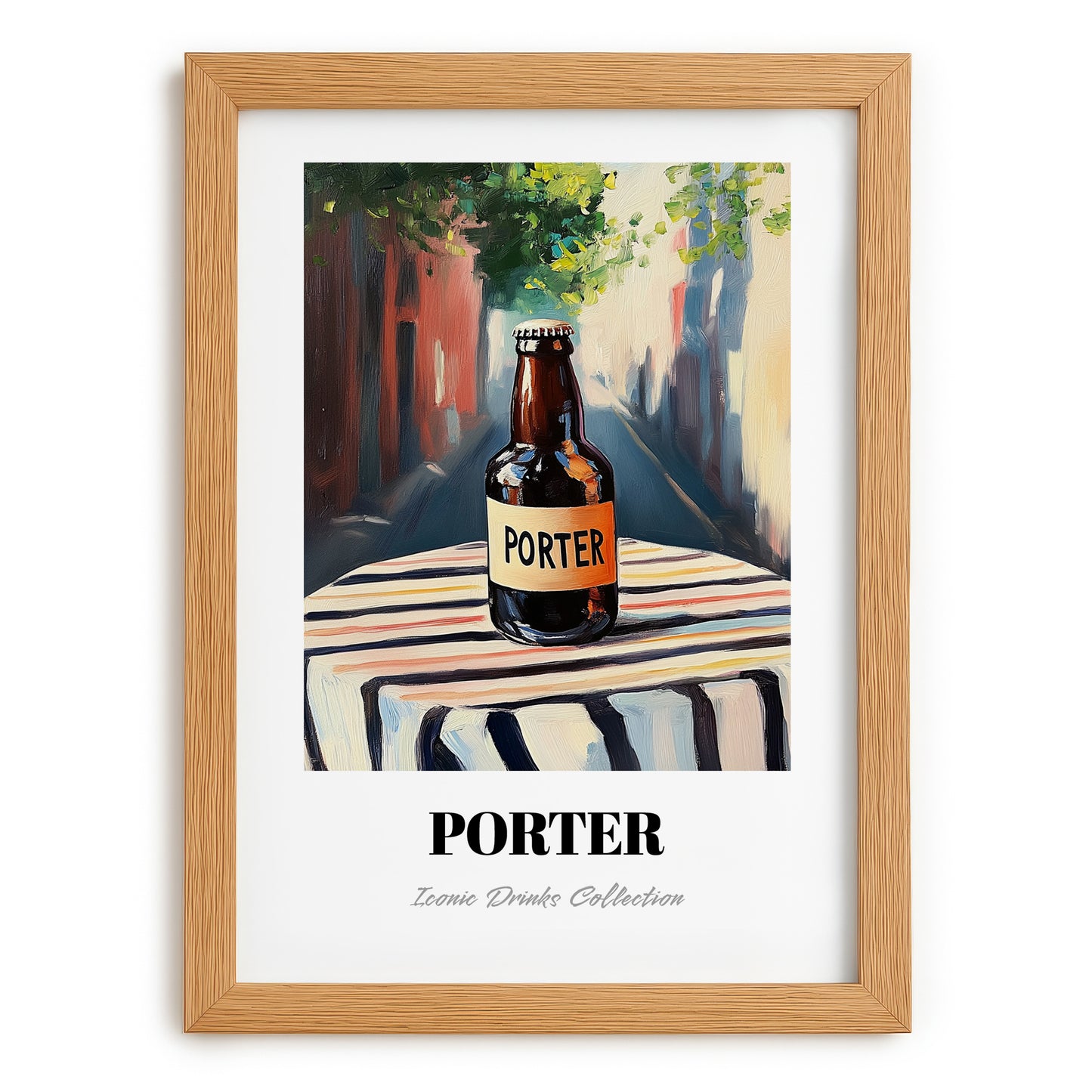 Porter – English Urban Café Scene, English Beer Poster, set in oak frame