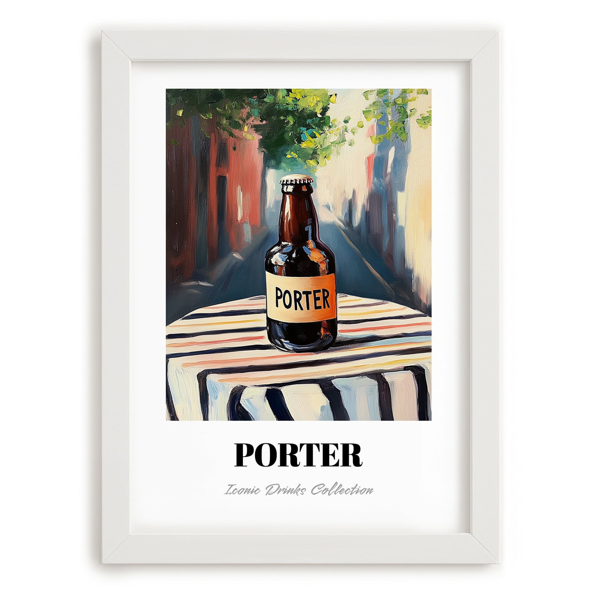 Porter – English Urban Café Scene, English Beer Poster, placed in minimal white frame