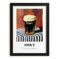 Stout – on Striped Tablecloth, English Beer Painting, in sleek black frame