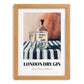 London Dry Gin – on Striped Tablecloth, English Spirit Illustration, set in oak frame