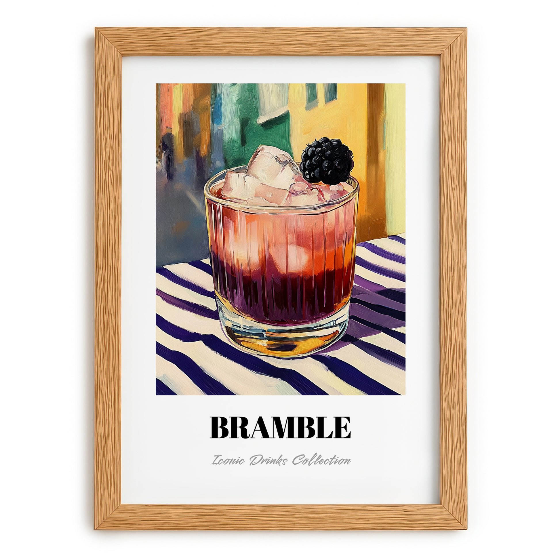 Bramble – English Street Café Scene, English Cocktail Painting, set in oak frame