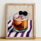 Bramble – on Striped Tablecloth, English Cocktail Wall Decor, no-text version framed in wood