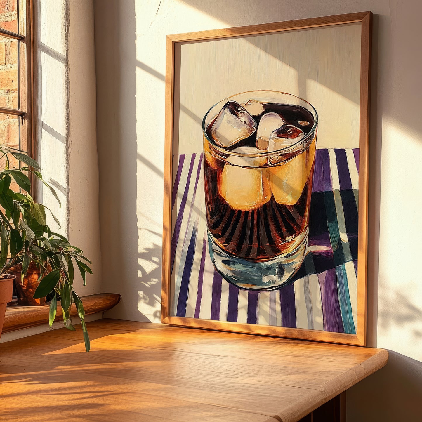 Dandelion And Burdock – on Striped Tablecloth, English Beverage Wall Print, clean layout with no caption