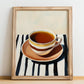 English Breakfast Tea – on Striped Tablecloth, English Tea Still Life, no-text version framed in wood