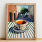 Earl Grey – English Urban Café Scene, English Tea Illustration, no-text version framed in wood
