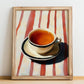 Earl Grey – on Striped Tablecloth, English Tea Still Life, no-text version framed in wood