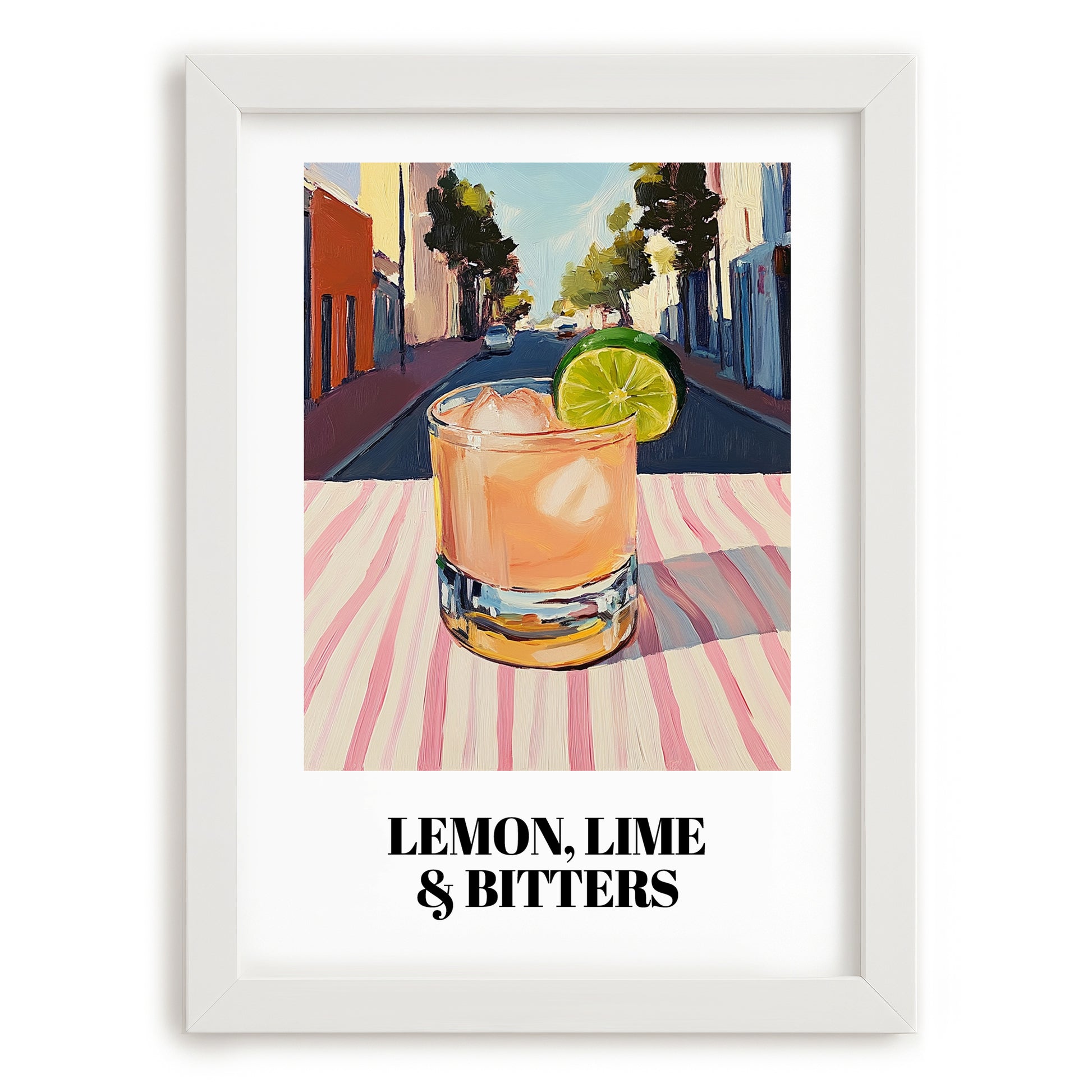 LemonLime & Bitters – Australian Outdoor Café Scene, Australian Beverage Wall Print, placed in minimal white frame