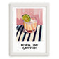 LemonLime & Bitters – on Striped Tablecloth, Australian Beverage Painting, placed in minimal white frame