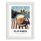 Flat White – Australian Outdoor Café Scene, Australian Beverage Still Life, placed in minimal white frame