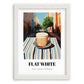 Flat White – Australian Street Café Scene, Australian Coffee Wall Decor, placed in minimal white frame