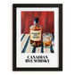 Canadian Rye Whisky – on Striped Tablecloth, Canadian Coffee Wall Decor, in sleek black frame