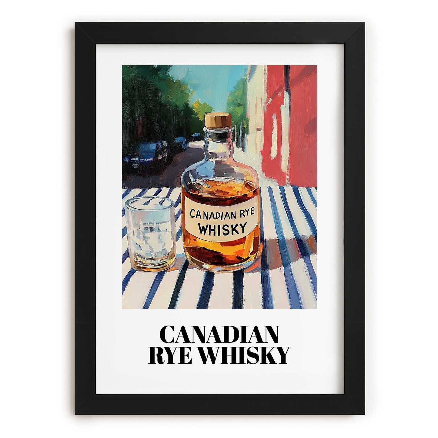 Canadian Rye Whisky – Canadian Café on the Corner, Canadian Whiskey Print, in sleek black frame
