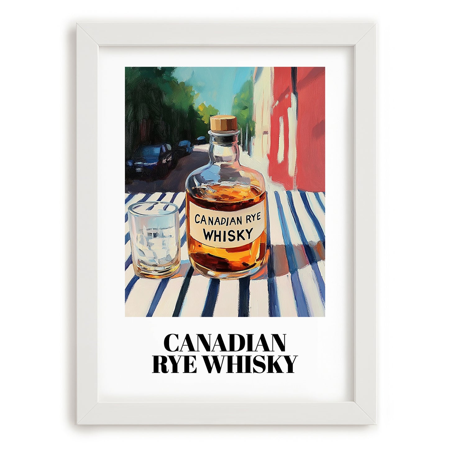 Canadian Rye Whisky – Canadian Café on the Corner, Canadian Whiskey Print, placed in minimal white frame