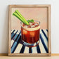 Caesar – on Striped Tablecloth, Canadian Whiskey Still Life, no-text version framed in wood