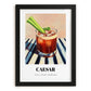 Caesar – on Striped Tablecloth, Canadian Whiskey Still Life, in sleek black frame