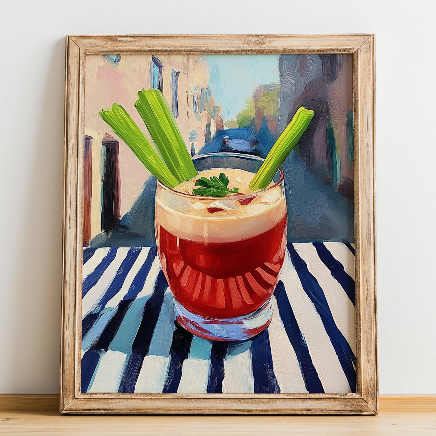 Caesar – Canadian Outdoor Café Scene, Canadian Cocktail Print, no-text version framed in wood