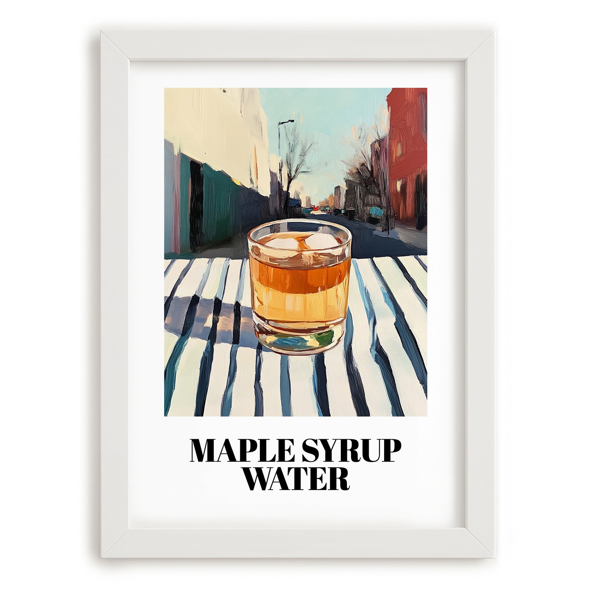 Maple Syrup Water – Canadian Urban Café Scene, Canadian Cocktail Illustration, placed in minimal white frame