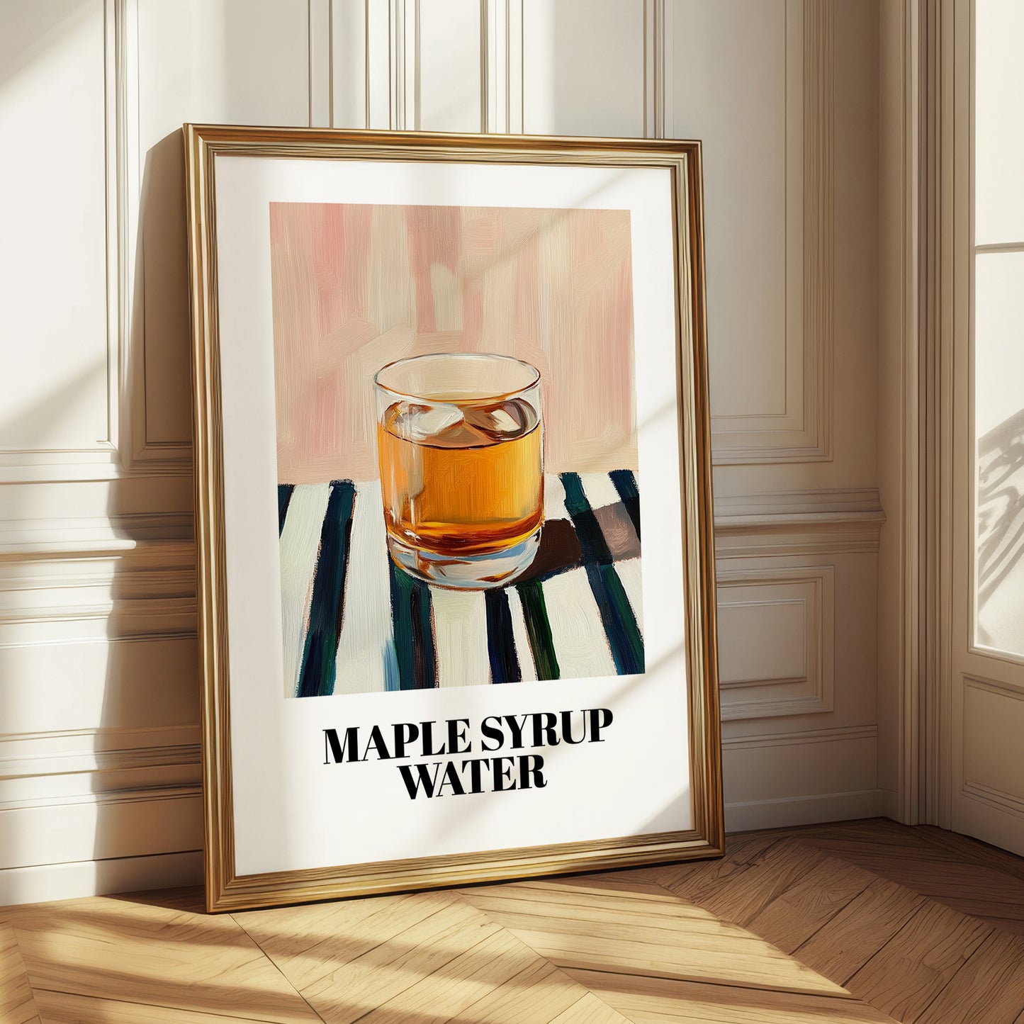 Maple Syrup Water – on Striped Tablecloth, Canadian Beverage Print
