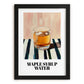 Maple Syrup Water – on Striped Tablecloth, Canadian Beverage Print, in sleek black frame