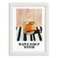 Maple Syrup Water – on Striped Tablecloth, Canadian Beverage Print, placed in minimal white frame