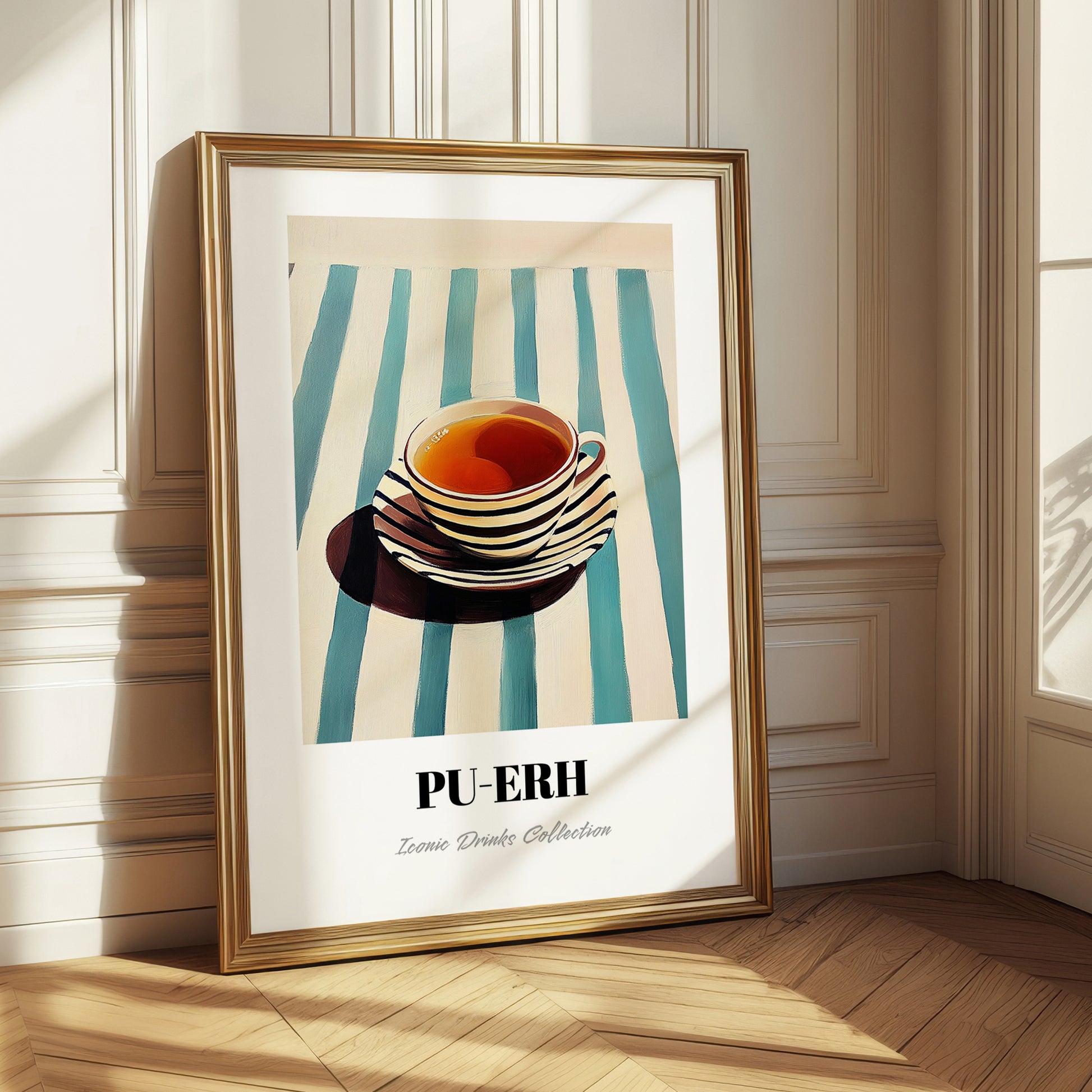 Baijiu – on Striped Tablecloth, Chinese Beverage Poster