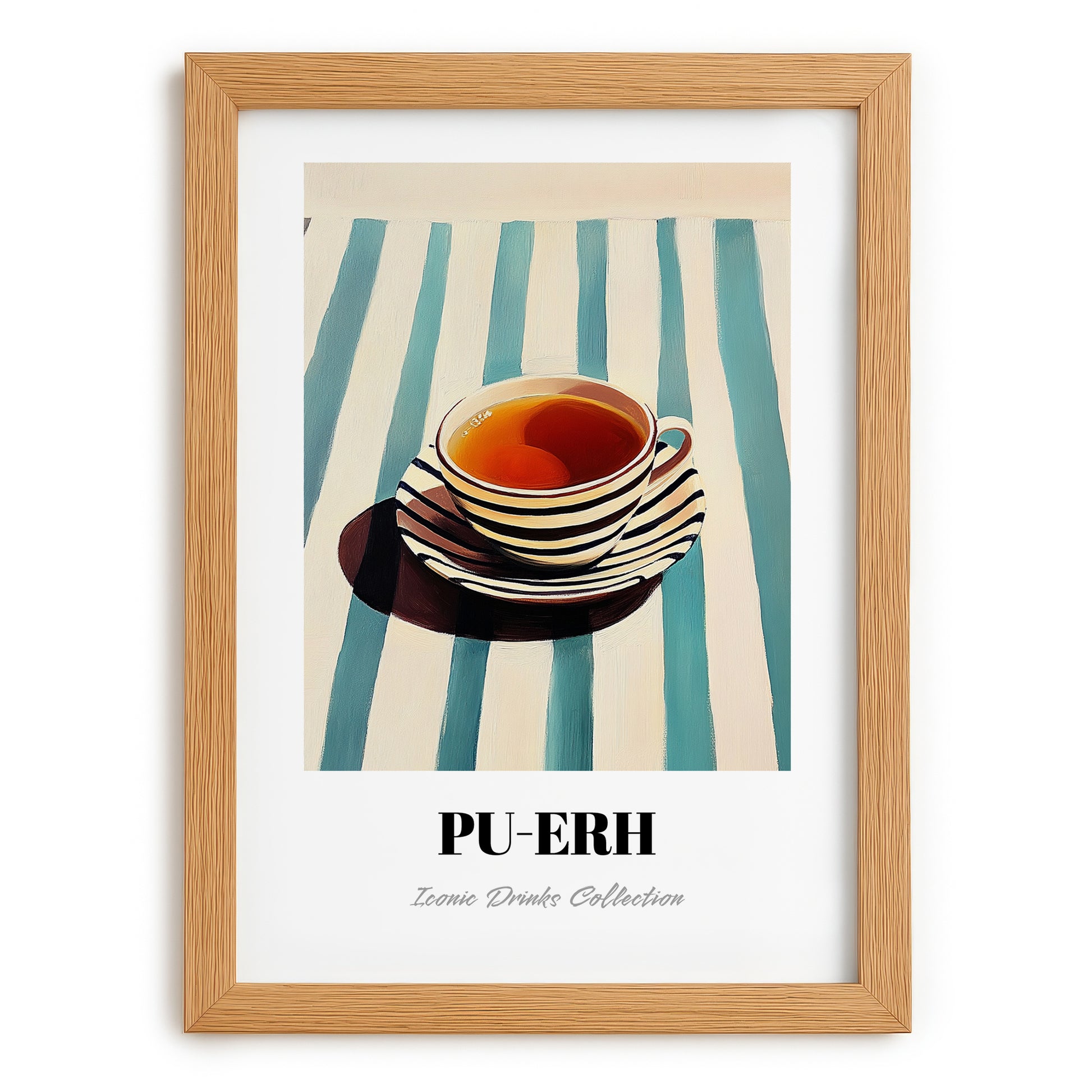 Baijiu – on Striped Tablecloth, Chinese Beverage Poster, set in oak frame