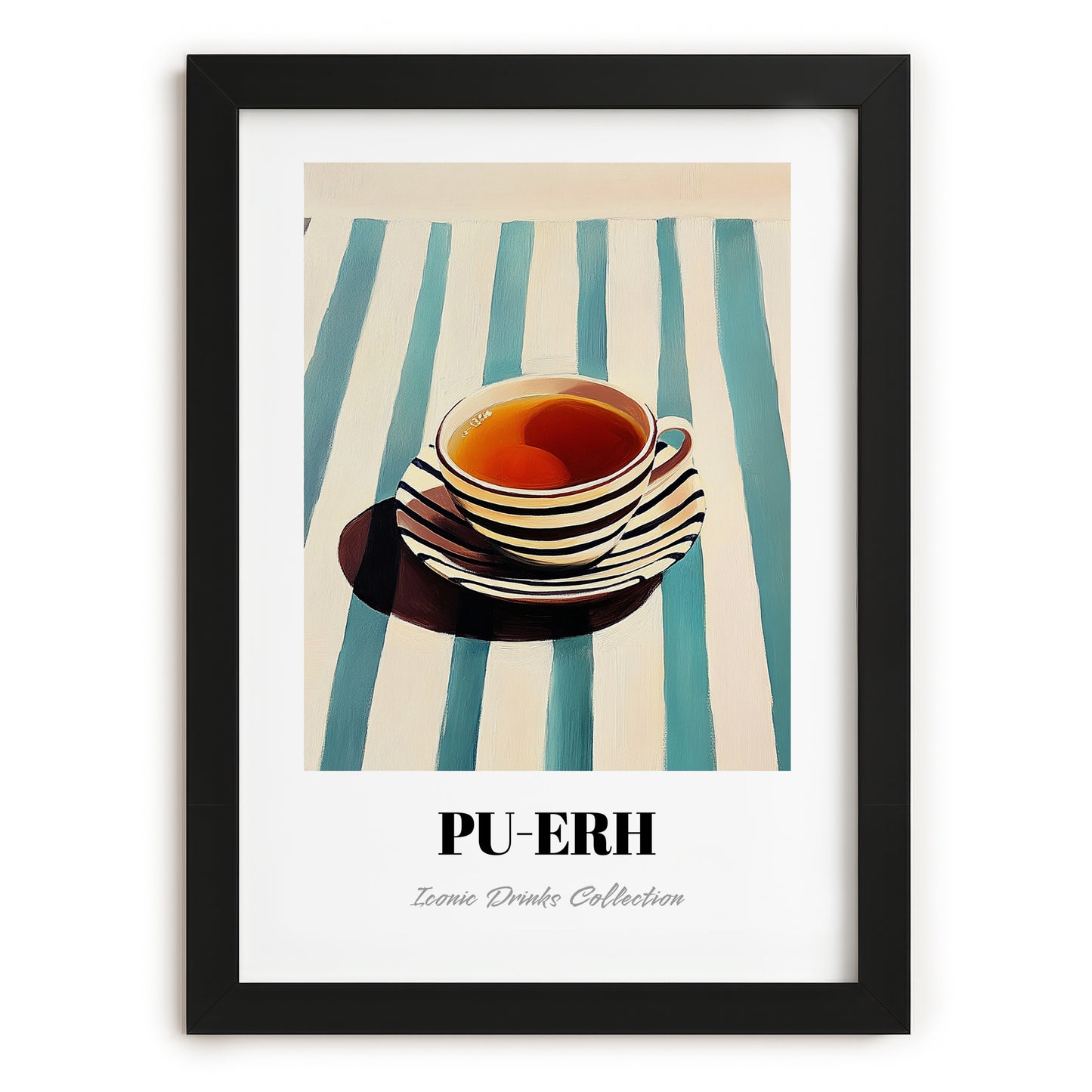 Baijiu – on Striped Tablecloth, Chinese Beverage Poster, in sleek black frame