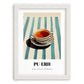 Baijiu – on Striped Tablecloth, Chinese Beverage Poster, placed in minimal white frame