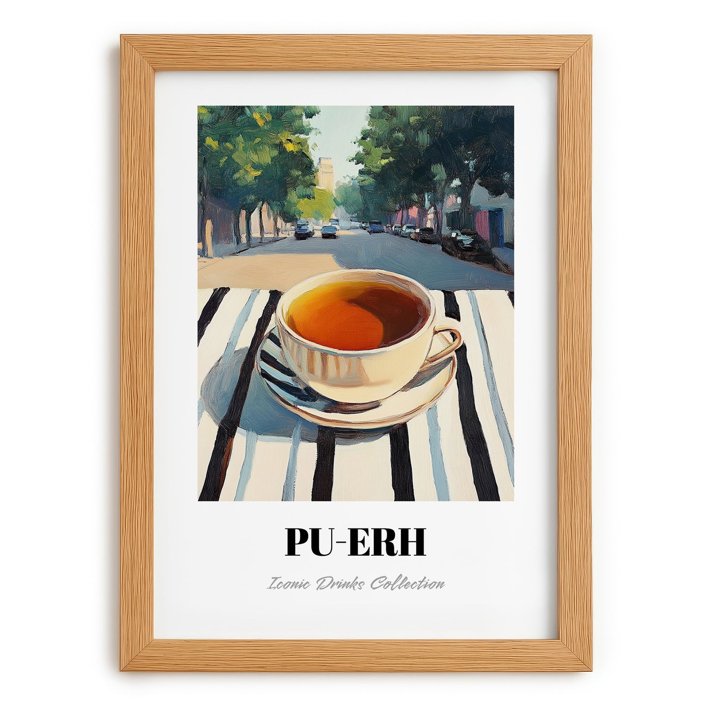 Baijiu – Chinese Café on the Corner, Chinese Tea Painting, set in oak frame