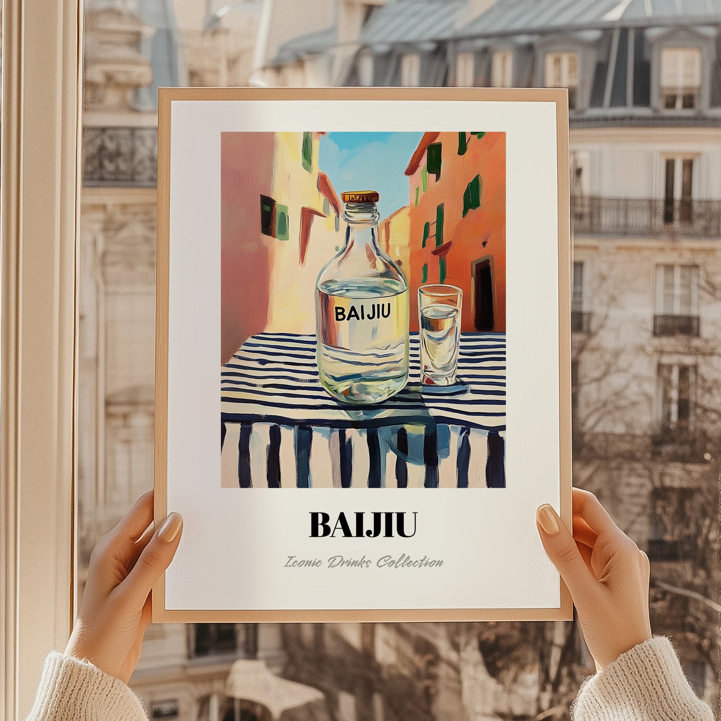 Pu-erh Tea – Chinese Urban Café Scene, Chinese Tea Poster, styled in a charming Paris street view