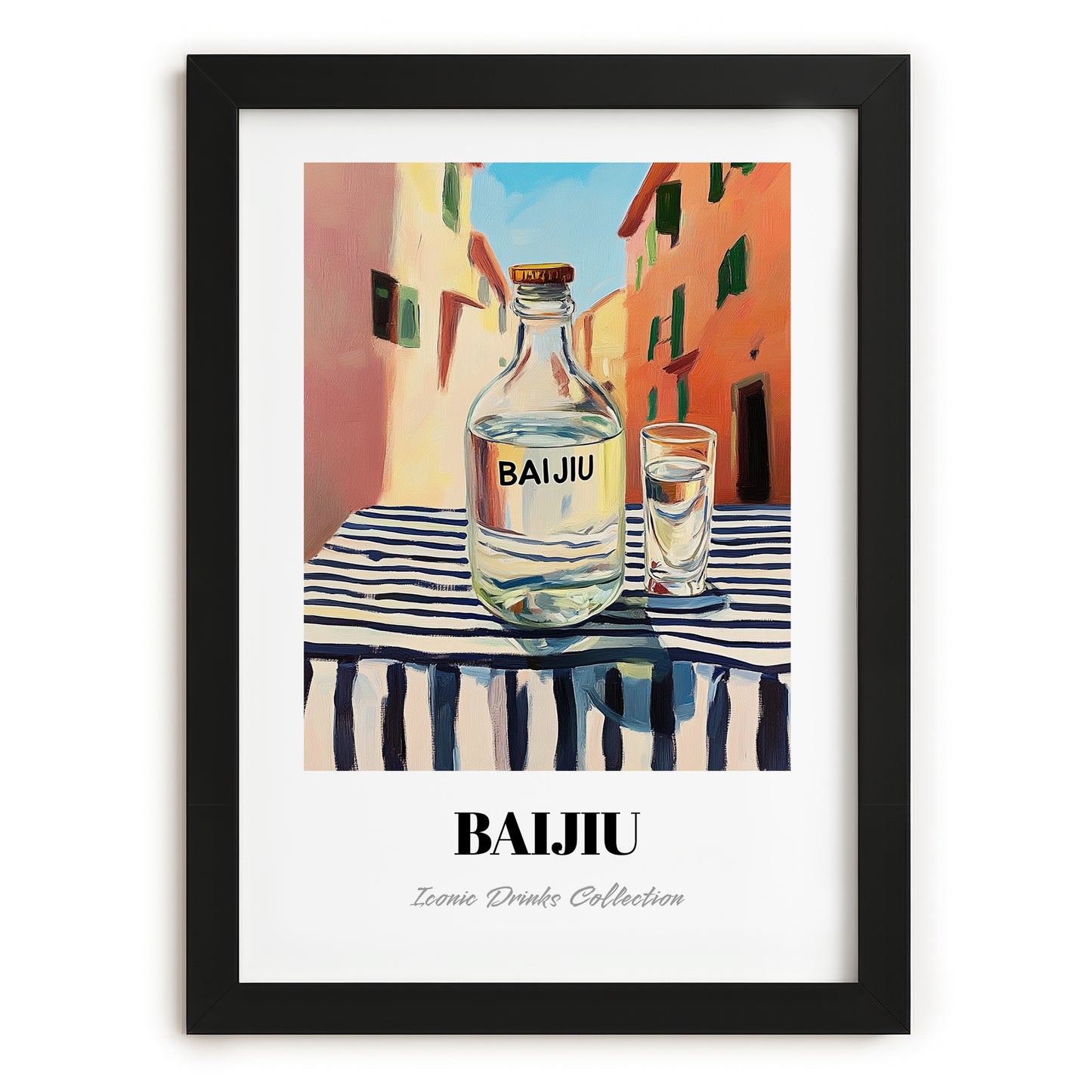 Pu-erh Tea – Chinese Urban Café Scene, Chinese Tea Poster, in sleek black frame