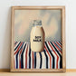 Soy Milk – on Striped Tablecloth, Chinese Beverage Illustration, no-text version framed in wood