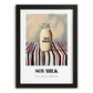 Soy Milk – on Striped Tablecloth, Chinese Beverage Illustration, in sleek black frame