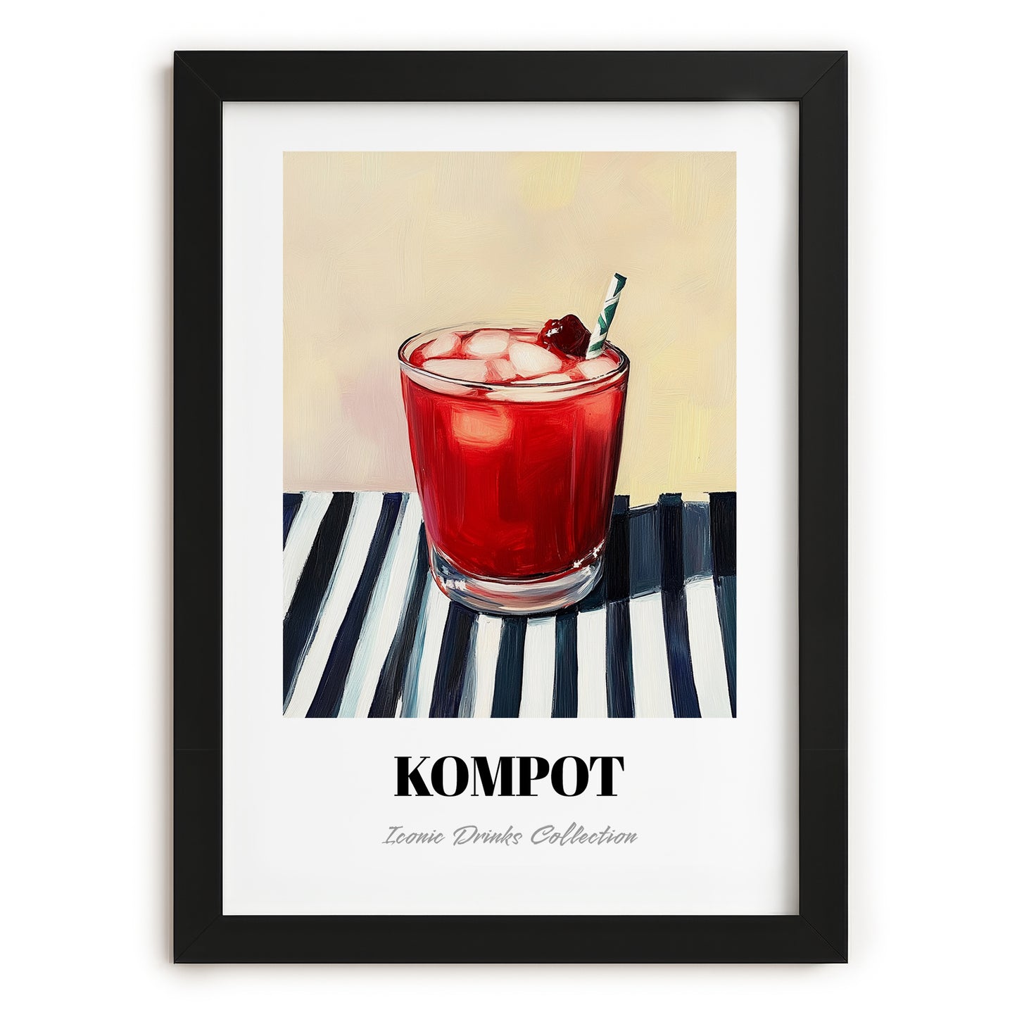 Kompot – on Striped Tablecloth, Polish Beverage Wall Decor, in sleek black frame
