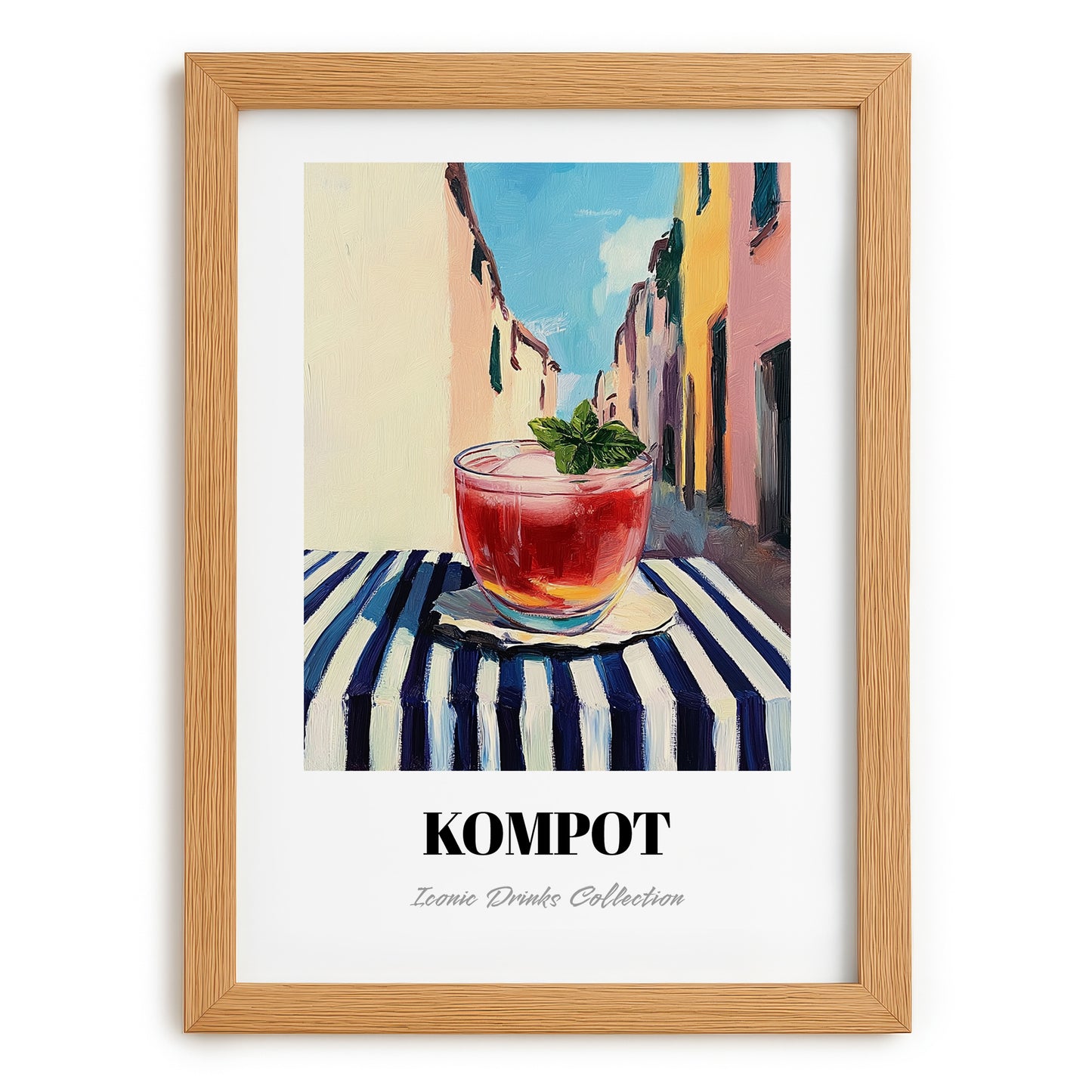 Kompot – Polish Street Café Scene, Polish Beverage Wall Decor, set in oak frame