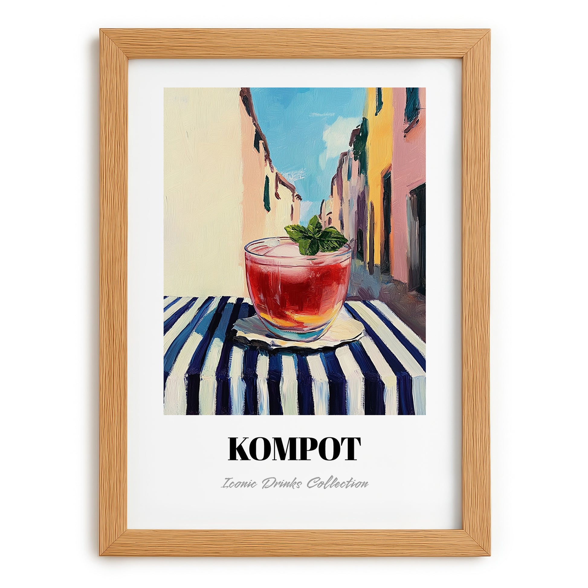 Kompot – Polish Street Café Scene, Polish Beverage Wall Decor, set in oak frame