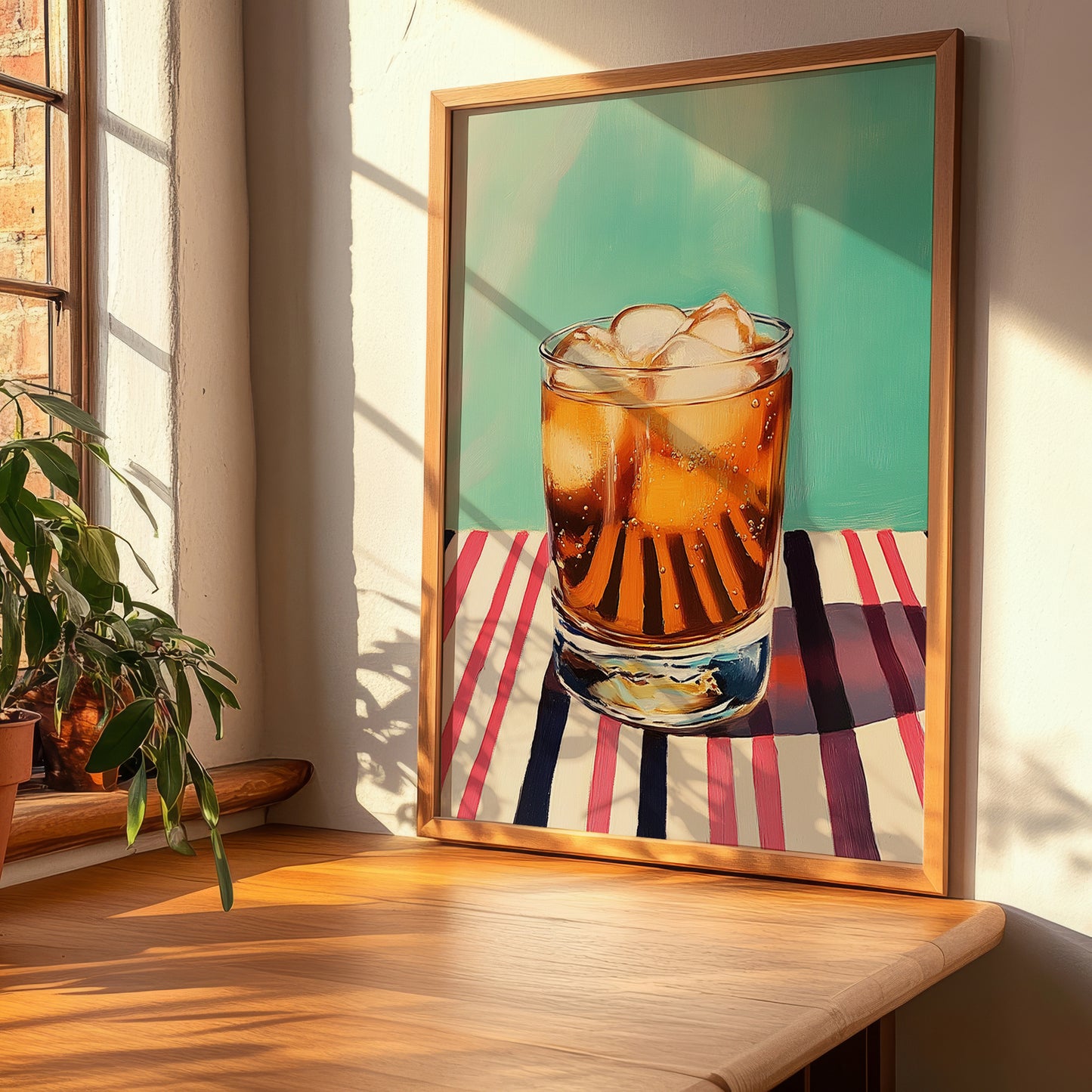 Kvass – on Striped Tablecloth, Polish Beverage Illustration, clean layout with no caption
