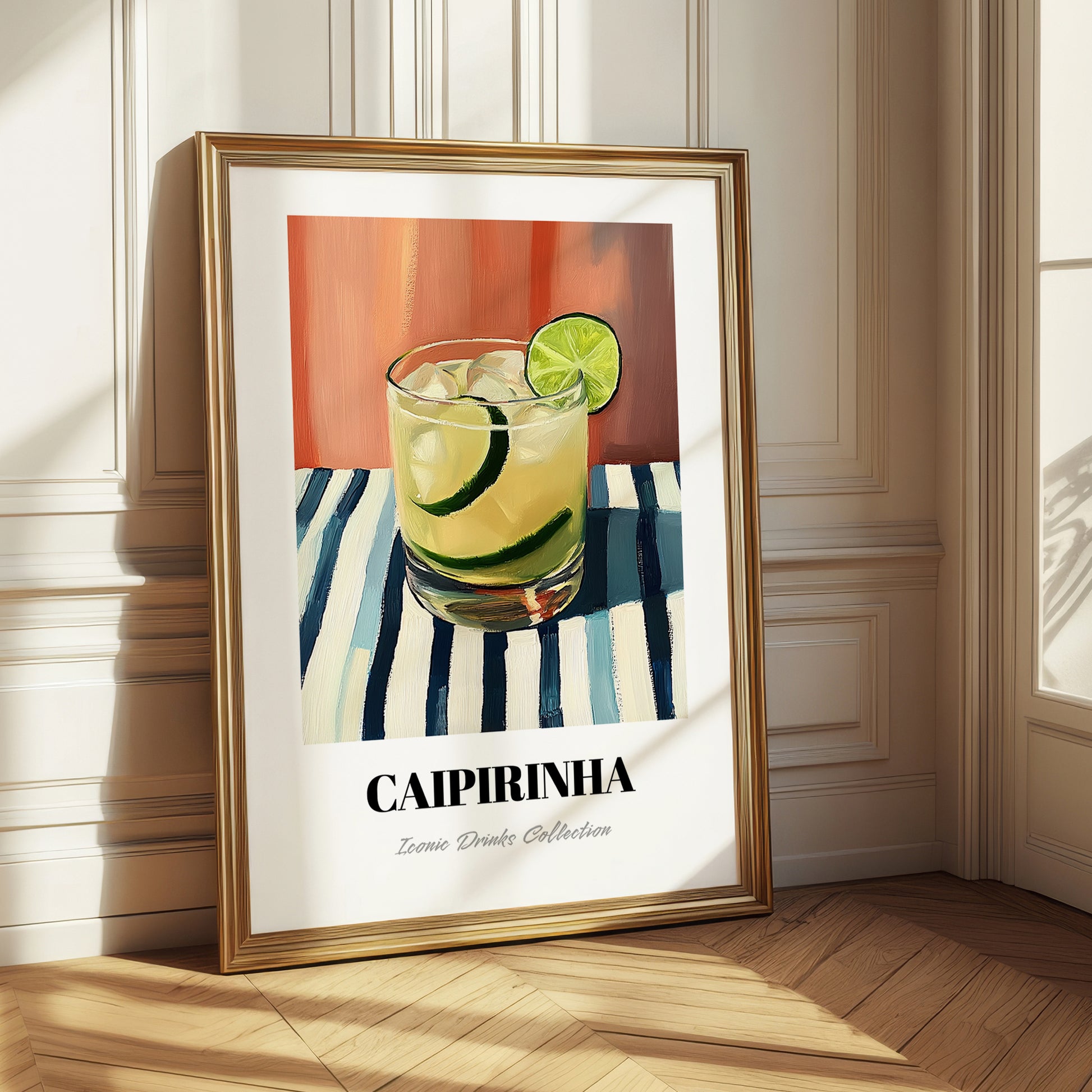 Caipirinha – on Striped Tablecloth, Brazilian Spirit Print