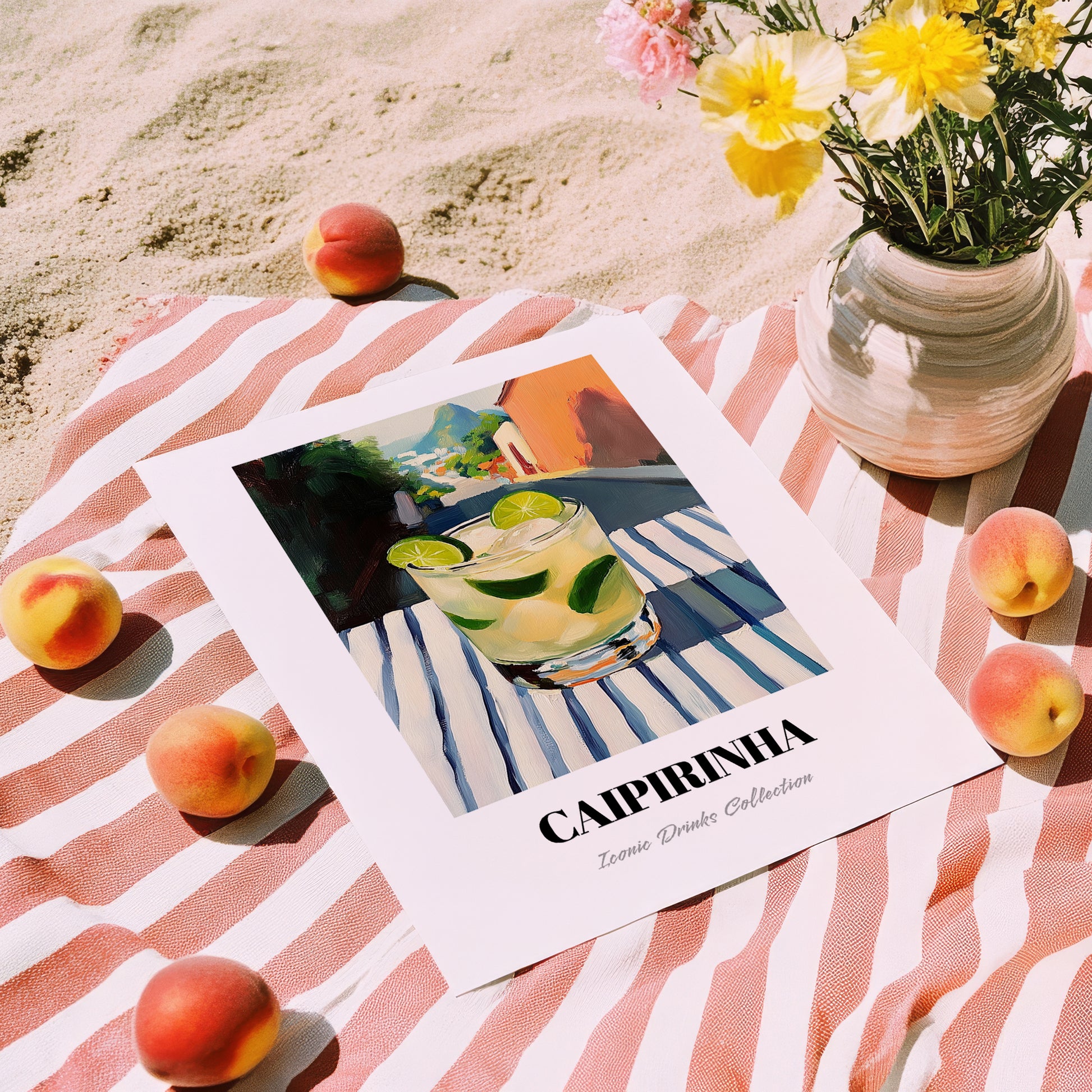 Caipirinha – Brazilian Outdoor Café Scene, Brazilian Cocktail Wall Art, unframed on coastal sand