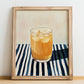 Guaraná – on Striped Tablecloth, Brazilian Cocktail Illustration, no-text version framed in wood