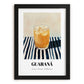 Guaraná – on Striped Tablecloth, Brazilian Cocktail Illustration, in sleek black frame