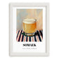 Somaek – on Striped Tablecloth, Korean Cocktail Wall Decor, placed in minimal white frame
