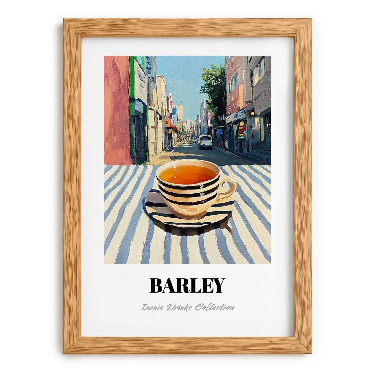 Barley – Korean Café on the Corner, Korean Beer Still Life, set in oak frame