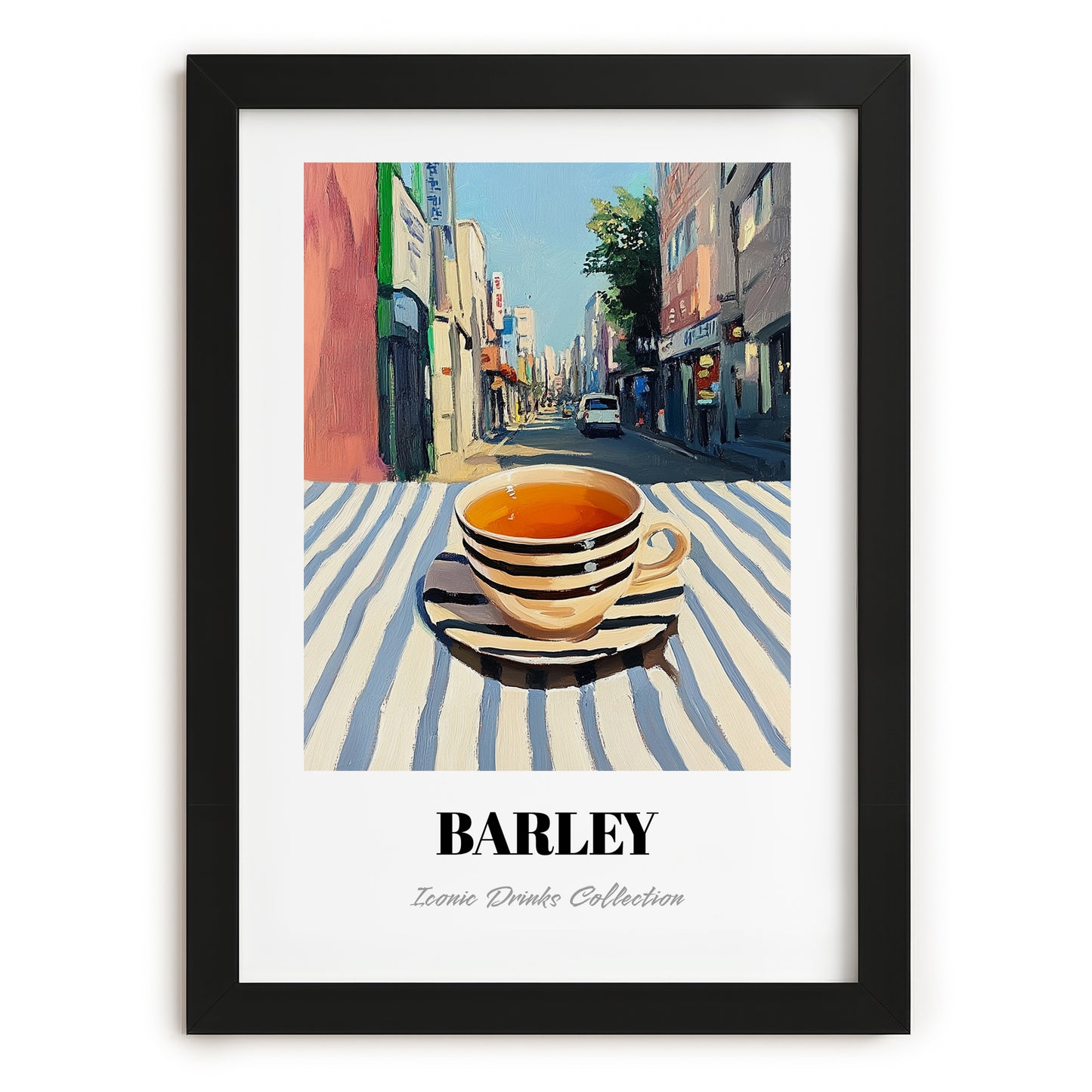 Barley – Korean Café on the Corner, Korean Beer Still Life, in sleek black frame