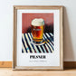 Pilsner – on Striped Tablecloth, Czech Beer Print, in wooden frame leaning on the floor