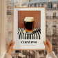 Černé Pivo – on Striped Tablecloth, Czech Beer Wall Art, styled in a charming Paris street view