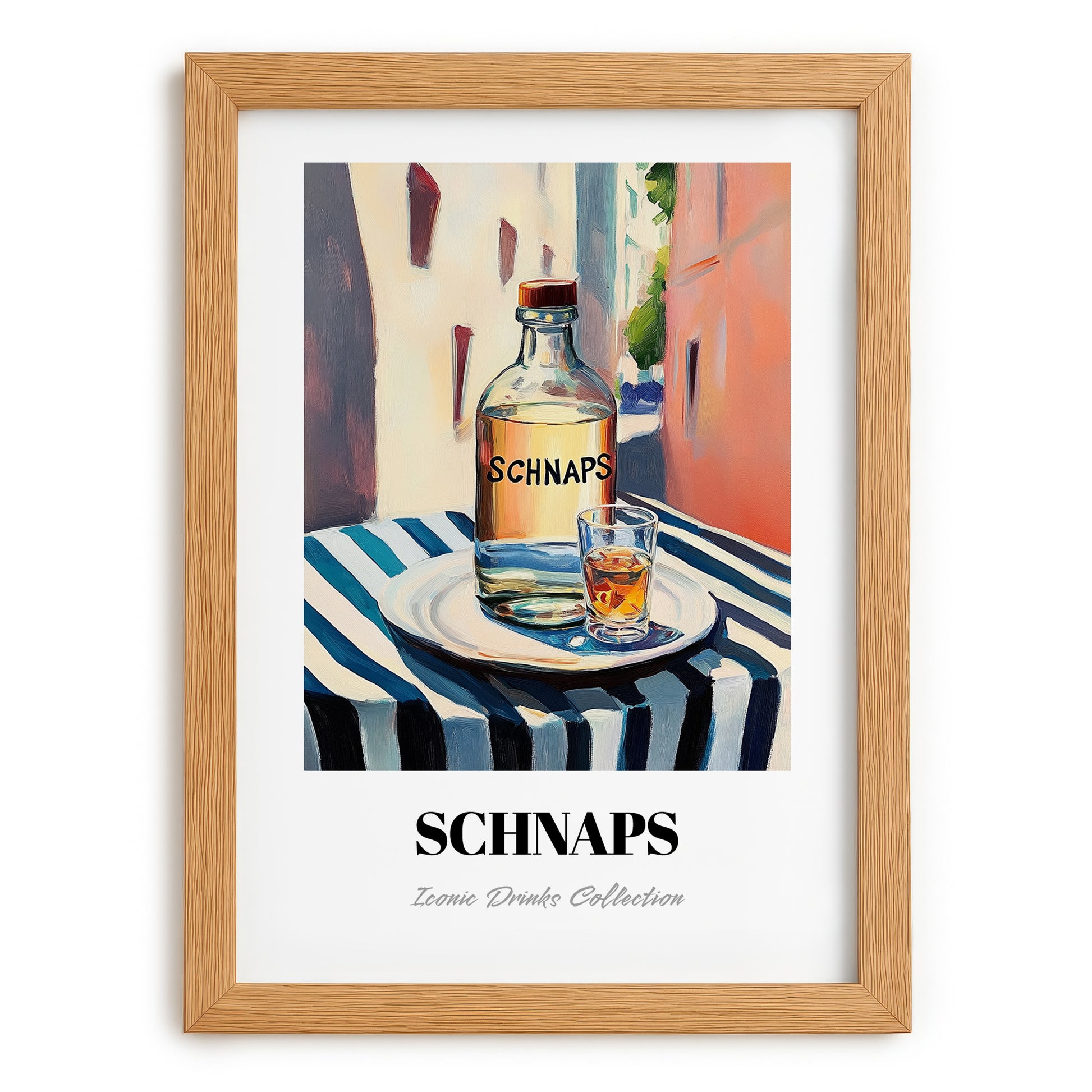 Schnaps – Austrian Outdoor Café Scene, Austrian Spirit Painting, set in oak frame