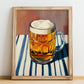 Märzen – on Striped Tablecloth, Austrian Beer Wall Decor, no-text version framed in wood