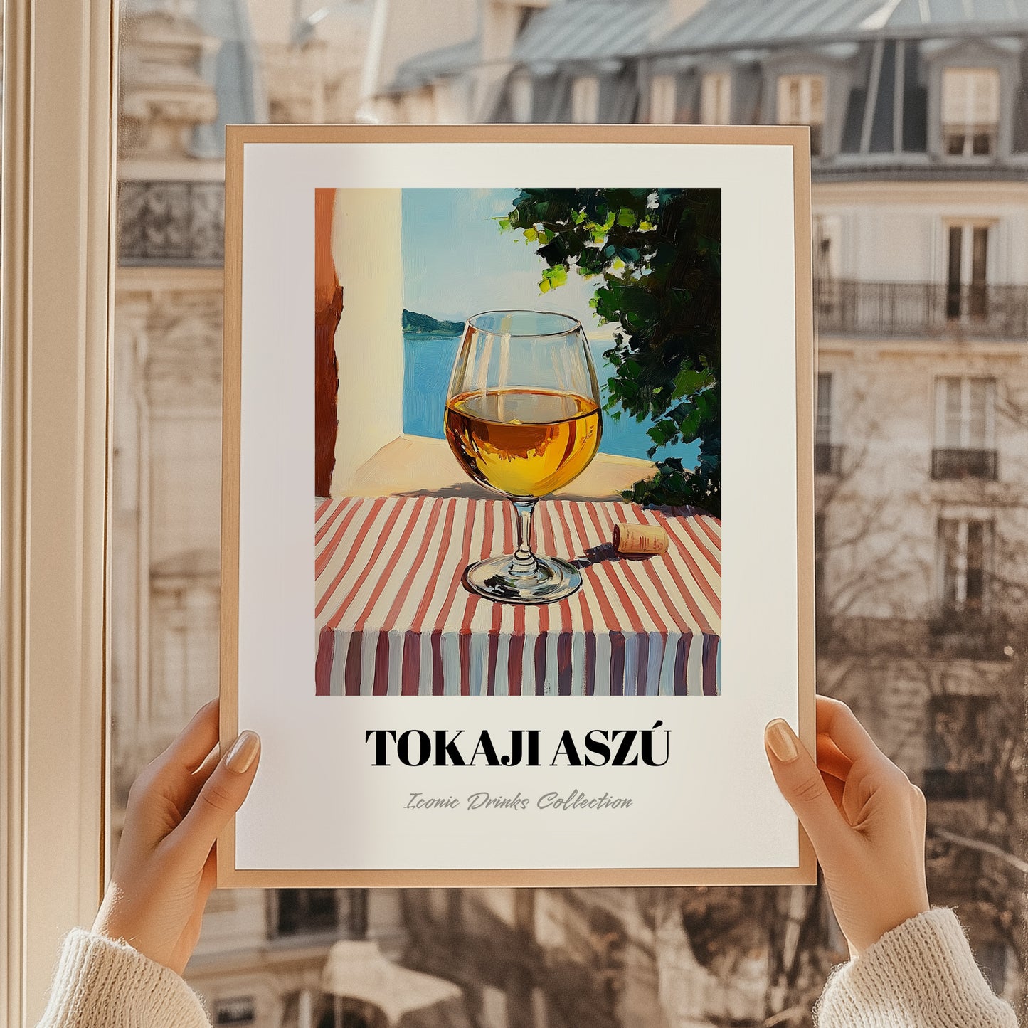 Tokaji Aszú – Hungarian Street Café Scene, Hungarian Wine Wall Decor, styled in a charming Paris street view